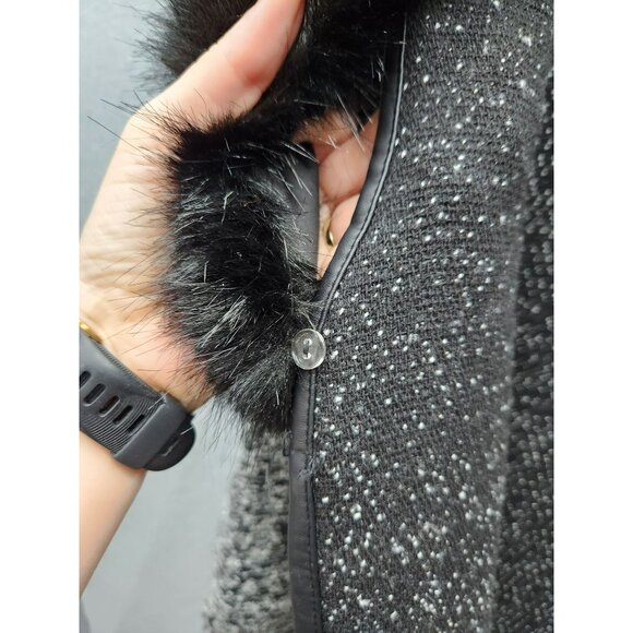 Talbots Womens 2X Tweed Vest With Faux Fur Collar Button Closure Black/Gray - Picture 4 of 7